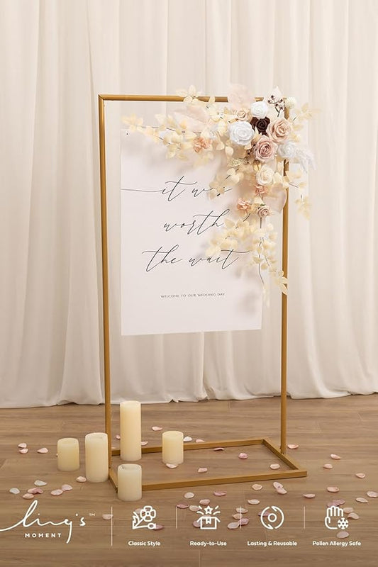 Ling's Moment Wedding Artificial Welcome Sign Flowers Swag Arch Floral Garland Decorations White Beige Pink Ceremony Reception Entrance Entryway Party Banquets Easel Wall Home Outdoor(NOT Include Sign