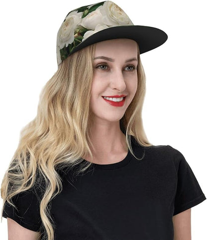 ASYG Rose Baseball Cap Women Hat Fashion Flat Bill Brim Flowers Adjustable Hats Cute Cap