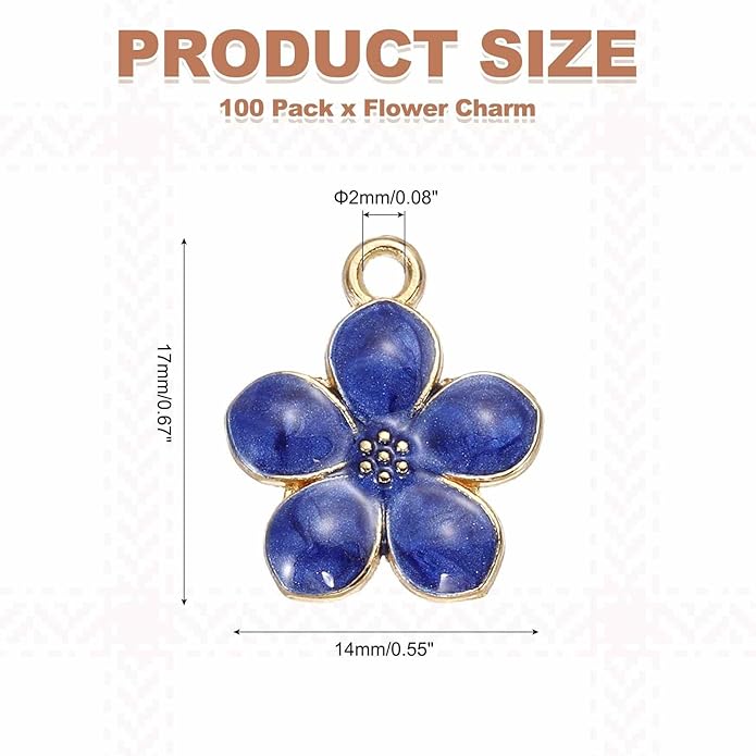 MECCANIXITY Enamel Charm Cherry Blossom Alloy Cute Small Flower Charm Gold Plated Pendant for Jewelry Making