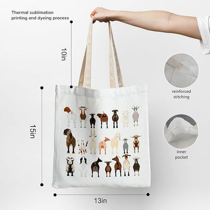 Canvas Tote Bag - Breeds of Goats Tote for Women, Animal Lover's Gift, Funny Goat Gift, Reusable Shopping Bag