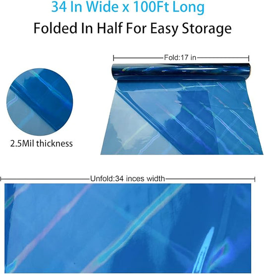 CMFYHM Iridescent Light blue Cellophane Wrap Roll I 34 In X 100 Ft I Extra Wide Colorful Cello Perfect For Baskets,Gifts,Birthday Holiday Wedding Floral, Party Arts Crafts Decoration