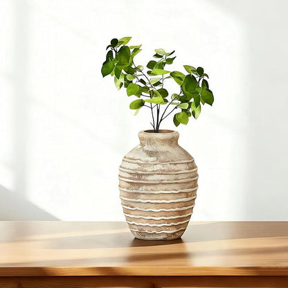 Ceramic Vase, 6.7 inch Ribbed Textured Minimalist Rustic Farmhouse Terracotta Vase for Home Decor, Table, Living Room, Entryway, Shelf, Mantel Decoration (Rust)