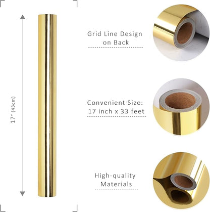 LaRibbons Golden Metallic Wrapping Paper, 17 Inch X 33 Feet Premium Foil Gift Wrap for Christmas, Holiday, Wedding, Birthday & Celebration Gifts