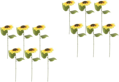 LOGOFUN 12PCS Realistic Sunflowers Artificial Flowers with Stems for Home Garden Decor Wedding Festival Party Arrangement