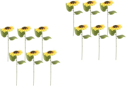 LOGOFUN 12PCS Realistic Sunflowers Artificial Flowers with Stems for Home Garden Decor Wedding Festival Party Arrangement