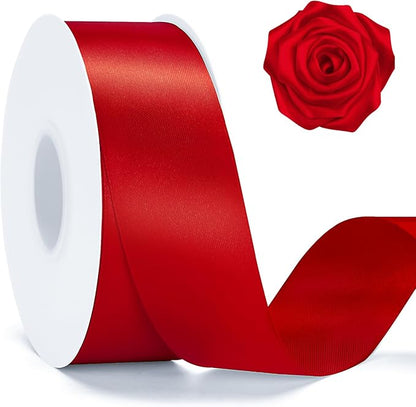 KINGLAKE Red Satin Ribbon 1 1/2 inch x 50 Yards - Polyester Silk Hair Ribbons, Fabric Red Ribbon for Gift Wrapping, Crafts Bows, Floral Bouquets, Wedding Christmas Valentines Day