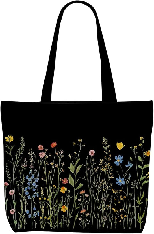 Decohim Floral Butterfly Canvas Tote Bag Boho Canvas Bag with Pocket for Work Office Women Girl Christmas Birthday Gifts