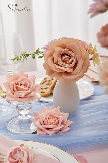 Serwalin Artificial Flowers Terracotta Champagne Flowers, Fake Silk Cake Flowers for Wedding Bridal Bouquets Centerpieces Arrangements Baby Shower Party Cake Home Decor