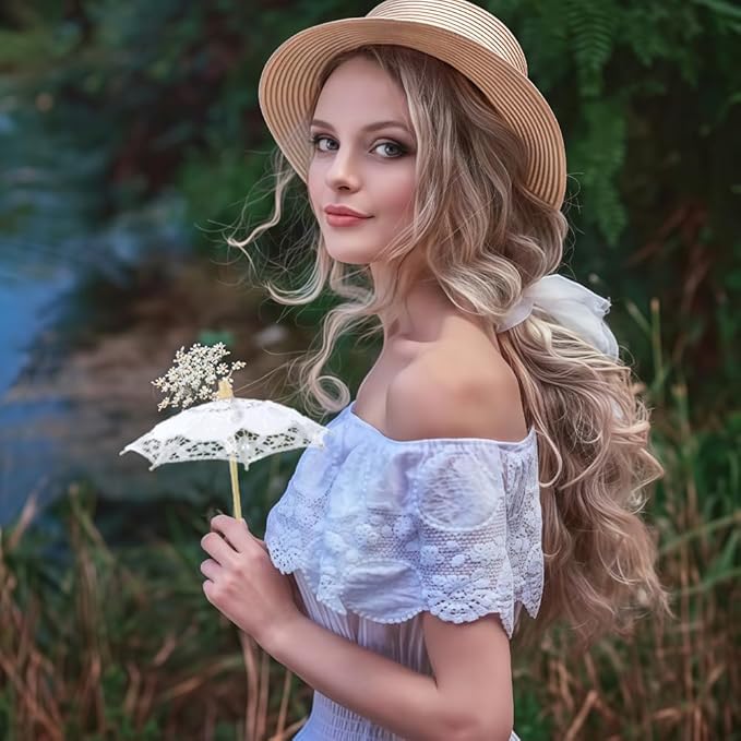 Joyzan Wedding Lace Parasol, Vintage Bride Umbrella Small Embroidery Flower White Decoration Mini Decorative Chinese Tiny Gift Lady Costume Party Romantic Photography Photo Prop Cosplay Decor 10inch