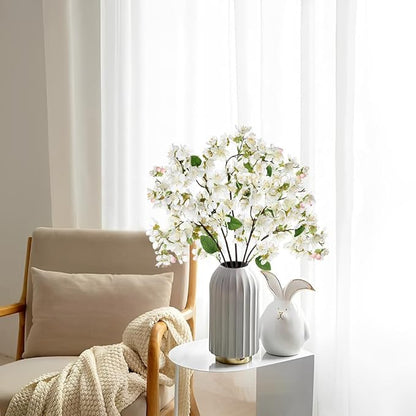 DILATATA Artificial Cherry Blossom Flowers 5 Pcs Silk Cherry Blossom Stems 22 Inch Long Stems Faux Silk Peach Flowers for Tall Vase Spring Decor Wedding Party Home Table Arrangement - White