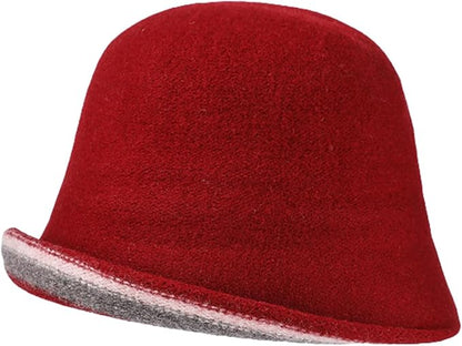 Women Warm Vintage Bucket Hats Fashion Fedora Cloche Cap Classic Felt Bowler Hat Outdoor Fall Winter