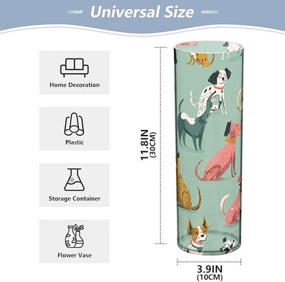 Flower Vase Clear Plastic Cylinder Vases Decor for Centerpieces Home Storage Office Weddings Mint Green Cute Dogs 11.8 x 3.9 in