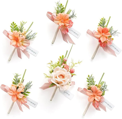 Ling's moment Boutonniere for Men, 6pcs Groom Groomsmen Boutonniere, Artificial Flowers for Wedding Decor/Prom/Homecoming, etc.Blush Garden Pink