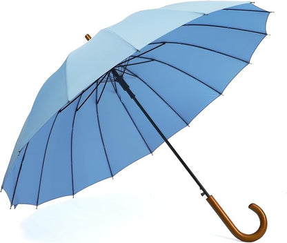SoulRain 16 Ribs 48" Stick Umbrella Auto Open Solid Color Fashionable and Simple，Arc Classic Wood Handle，Windproof Unbreakable Stick Rain Umbrella