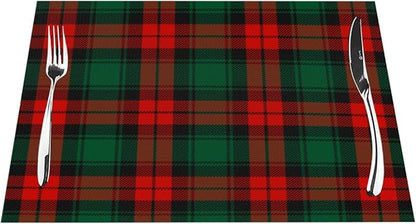 PVC Placemats Set of 6 Wipeable Table Mats Washable Heat Resistant Non Slip Vinyl Dining Table Mat for Kitchen Indoor Outdoor Patio Farmhouse Place Mats Christmas Green Red Grid Decorative