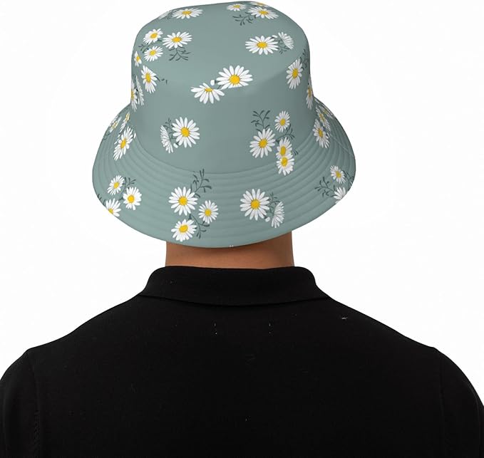 Small Daisy Green Chrysanthemum Flower Bucket Hats Fashion Sun Cap Packable Outdoor Fisherman Hat for Women and Men