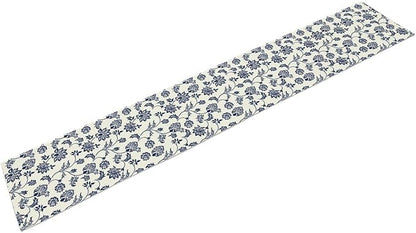 Boho Floral Table Runner, Navy Blue Paisley Flower Traditional Porcelain Vintage Decor Table Runner for Kitchen Dining Party, 13x120 Inch