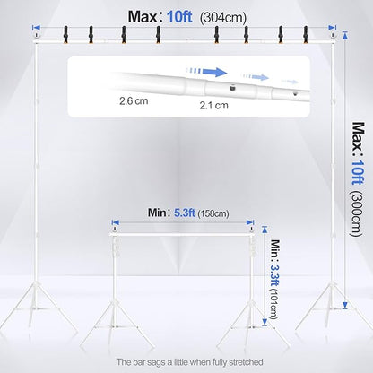 EMART Backdrop Stand 10x10ft(WxH) Photo Studio Adjustable Background Stand Support kit with 2 Crossbars, 8 Clamps, 2 Sandbags and Carry Bag for Parties, Events Decoration, Wedding, Photography -White
