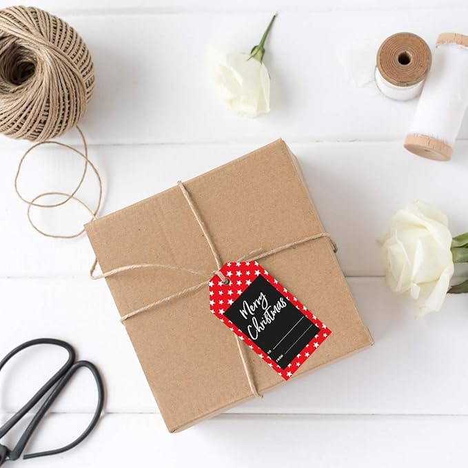 Andaz Press Christmas Holiday Season Classic Gift Tags, Merry Christmas to from and Wishing You A Happy Holiday Season, Red with White Stars Design, for Holiday Events, Parties, and Favors, 60-Pack