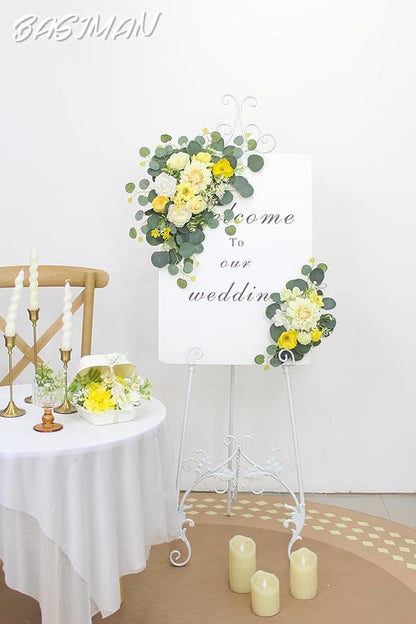 2pcs Wedding Arch Flowers,Wedding Welcome Sign,centerpieces for Tables,Reception Backdrop Table Decorations Welcome Sign (Yellow)