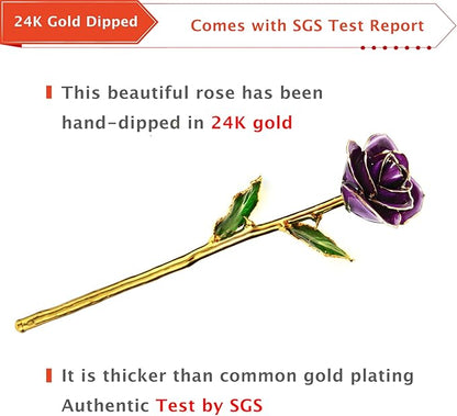 AliveRose Gold Dipped Rose,24k Gold Real Rose Gift for her, Long Stem Rose Made from Real Gold Rose for Anniversary Valentines Mothers Day Birthday (Pearl Purple with Crystal Vase)