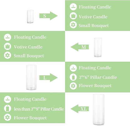 Glasseam Cylinder Vases Set of 12, Hurricane Candle Holder Clear Different Sizes, Modern Glass Cylinder Vase, Glass Vases for Centerpieces for Home Decor Wedding Centerpieces, Events, 4''+ 6''+7.8''
