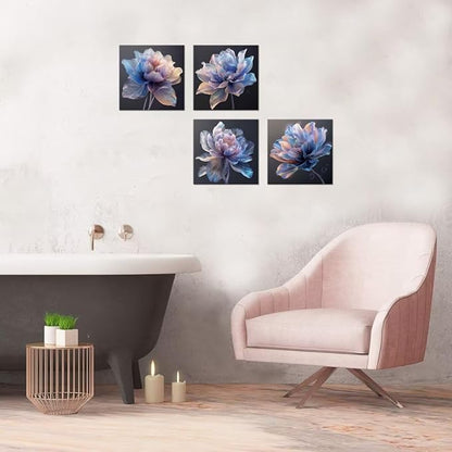Pankila Blue Flower Wall Art for Living Room Bedroom Bathroom Floral Poster Abstract Canvas Flowers Wall Decor Life Pictures Home Decorations Framed Artwork Ready to Hang (24''W x 24''H x 4)
