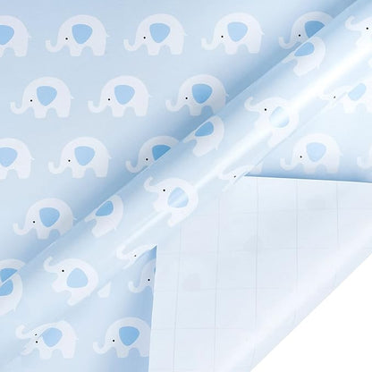 WRAPAHOLIC 30 Inch Baby Shower Wrapping Paper Roll - Cute Baby Blue Elephant Design for Baby Shower, Birthday, Holiday, Party - 30 Inch x 33 Feet