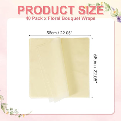 YELARXI Flower Wrapping Paper, Cotton Wrapping Flower Paper, Non-Woven Waterproof Floral Bouquet Wraps - Fitting for (Florist Supplies/Gift) 22 x 22 Inch & 40 Pack & Light Nude
