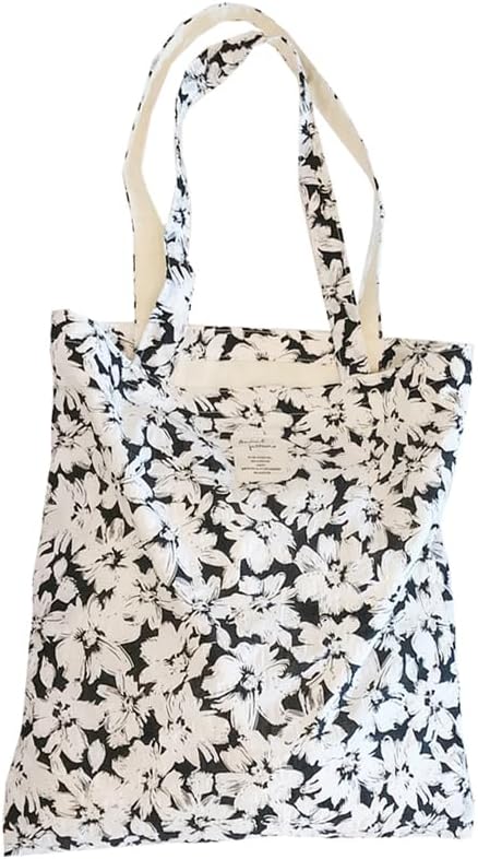 Cotton Canvas Tote Bag Reusable Soft Grocery Cloth Bag Floral Shoulder Bag for Beach Travel Shopping