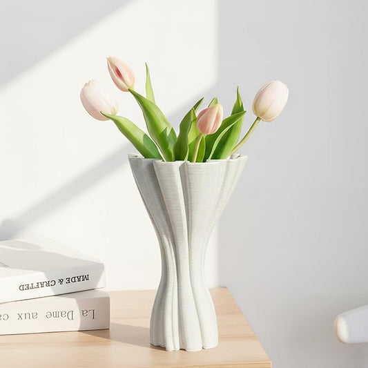 Minimalist White Ceramic Vase, Irregular Organic Shape Decorative Flower Vase for Home Decor, Wabi-Sabi Modern Accent for Living Room Table Shelf