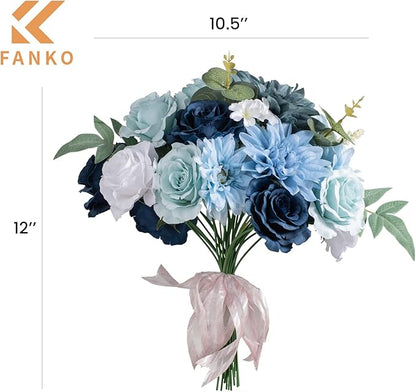 FANKO Rose Artificial Flowers Combo for DIY, Fake Blue Rose Silk Flowers Greenery, Faux Flowers for Wedding Bridal Bouquet, Baby Shower, Table Centerpieces, Floral Arrangement, Party Home Decoration