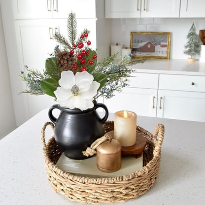 Briful White Magnolia Christmas Flower Branches, 2 Pack 18.9in Artificial Magnolia Floral Picks and Spray with Pinecones Berries for Xmas Tree Vase Arrangements Decor