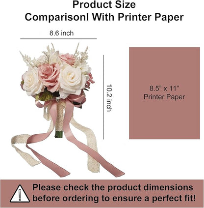 Wedding Bouquets for Bride, Champagne White & Pink Bridal Bridesmaid Wedding Flowers, Artificial Toss Rose for Civil Ceremony (Hollow Lace Ribbon Handle)