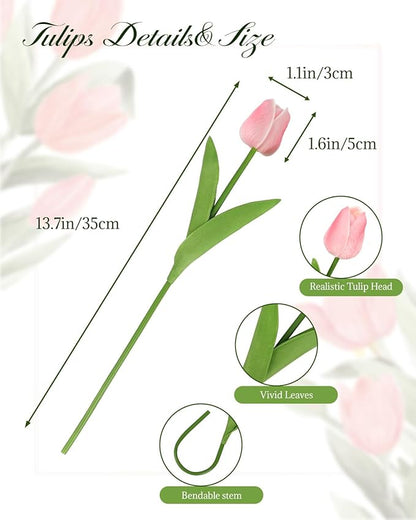 MACTING 30 PCS Artificial Tulip Flowers 13.7" Real Touch Fake PU Tulips Bouquet Faux Flowers for Floral Arrangements Table Centerpiece Kitchen Home Indoor Outdoor Summer Decorations(Peach Pink)