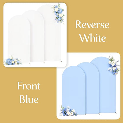 White and Blue Arch Backdrop Cover 8FT 7.2FT 6.6FT Arch Covers Stretchy Backdrop Set of 3, Wedding Arch Cover Spandex Fitted Double-Color Fabric Arch Covers for Party Baby Shower Birthday Decoration