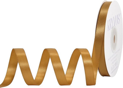 Old Gold Satin Ribbon, Double Faced 3/8 Inch X 25 Yards Old Gold Ribbon, Premium Satin Ribbon for Gift Wrapping, Crafts, Hair Bow Making, Sewing, Flower Bouquet, Wedding Party Decor