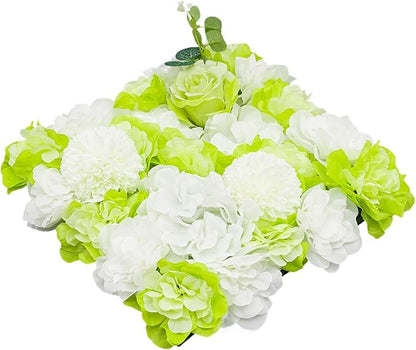 15"x 15" Artificial Flower Wall Panels,Flower Wall Mat Silk Flower Panels for Outdoor Garden Backyard Fence Fence Privacy Screen and Indoor Wall Decor(12Pcs Green+White)