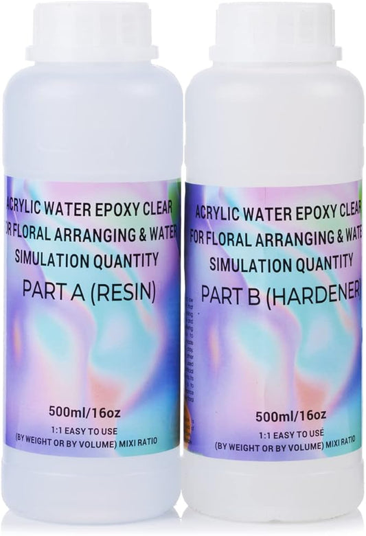 Enova Floral Craft Water and Simulated Fake Water Flower Cast Crystal Epoxy Resin A/B Creates Clear Acrylic Water Simulation for Flower Arrangements (32OZ)