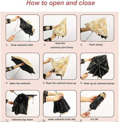 LCY Embroidered Lace Double-deck Anti-UV Parasol Sun/Rain/Snow Folding Umbrella