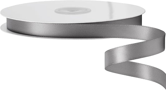 LIUYAXI Silver Stain Ribbon, 1/2" X Continuous 50 Yards, Double Faced Fabric Ribbon Perfect for Gift Wrapping Wedding Christmas Birthday Floral Arrangement Craft