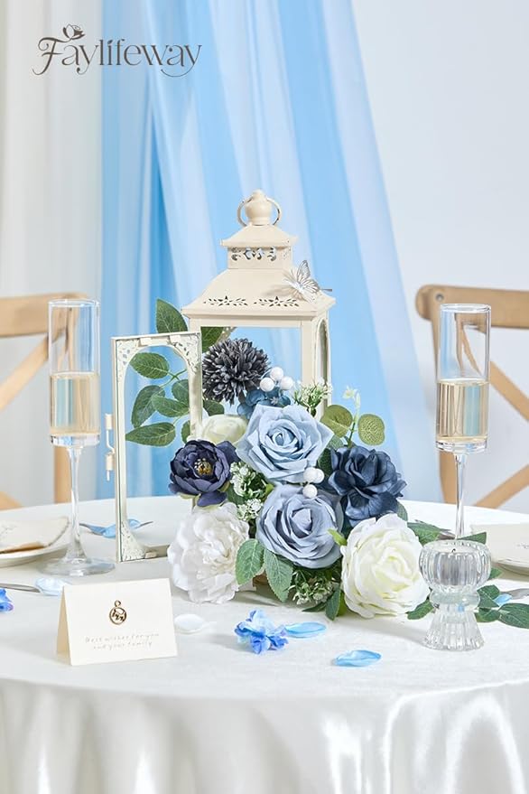 Artificial Flowers, Dusty Blue Silk Flowers for DIY Wedding Bridal Bouquets, Fake Cake Flowers for Centerpieces,Baby Shower, Table Arrangement, Home Party Decor