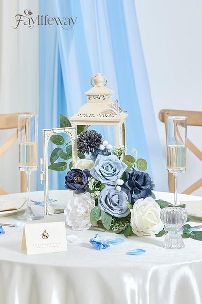 Artificial Flowers, Dusty Blue Silk Flowers for DIY Wedding Bridal Bouquets, Fake Cake Flowers for Centerpieces,Baby Shower, Table Arrangement, Home Party Decor