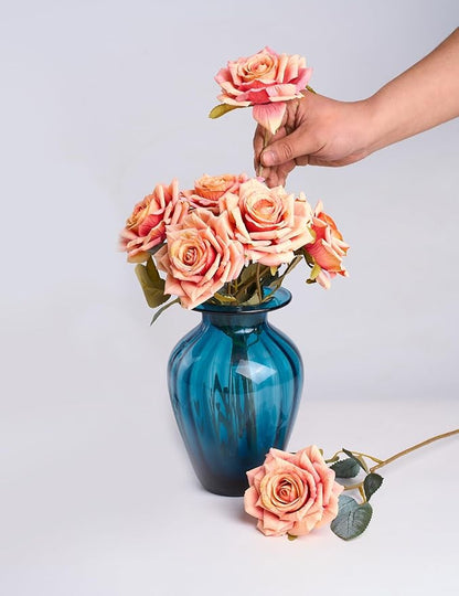 3.1"(8cm) Manta Rose Artificial Flower 7pcs Realistic Faux Silk Roses Fake Flowers Bouquets Arrangements Decor for Wedding Spring Mother's Day, Home Table Decorations, Orange Flower