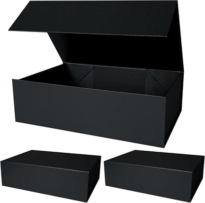 Aimyoo Galaxy Black Collapsible Gift Box with Magnetic Closure Lids 13.8x9x4.3 in, Bridesmaid Groomsmen Proposal Box, Large Rectangle Box for Present Graduation Storage 3 Pack