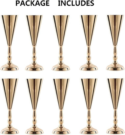10 Pcs Tabletop Decoration Centerpiece, 14.4in Metal Wedding Flowers Small Gold Vase, Christmas Anniversary Birthday Party Home Decoration Flower Arrangement