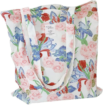 Cotton Canvas Tote Bag Reusable Soft Grocery Cloth Bag Floral Shoulder Bag for Beach Travel Shopping