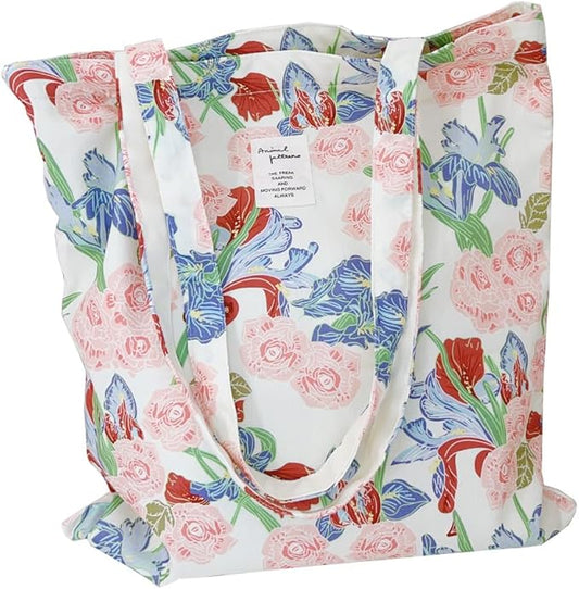 Cotton Canvas Tote Bag Reusable Soft Grocery Cloth Bag Floral Shoulder Bag for Beach Travel Shopping