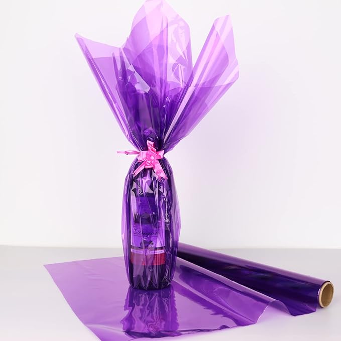 CMFYHM Iridescent Violet Cellophane Wrap Roll I 34 In Wide X 50 Ft Long I Colorful Cello Perfect For Baskets,Gifts, Treats,Birthday Holiday Wedding Floral, Party Arts Crafts Decoration (Violet)