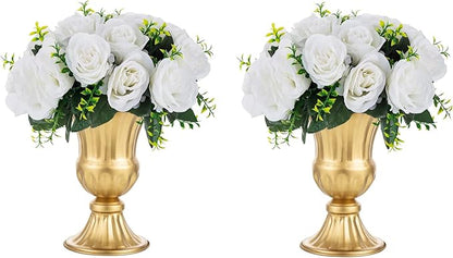 Nuptio Gold Vases for Centerpieces Wedding - 2 Pcs 9in Height Metal Urn Planter Elegant Wedding Centerpieces for Tables - Trumpet Vase for Weddings Party Decoration Centerpiece Table Decorations